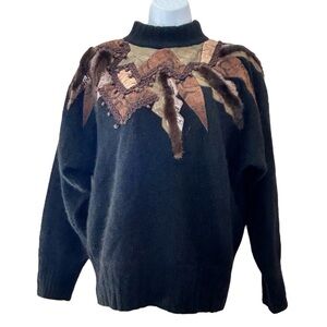 Erez Vintage Lambswool Angora Embellished Mockneck Sweater Size M